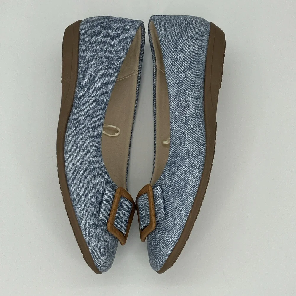 London Fog Bixby Blue Denim Flat Shoes 8W Comfort‎ Slip On Casual Preppy